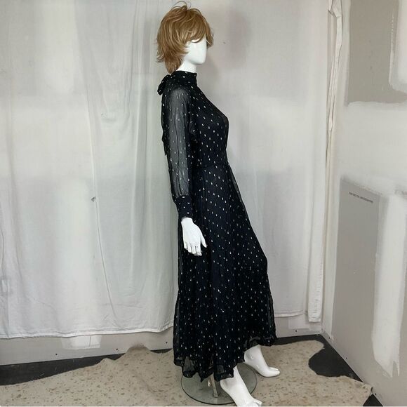 NEW Ba&sh Romy Black Silver Gathered Metallic Fil Coupe’ Maxi Dress 6 - Picture 7 of 16